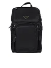 Prada Triangle Plaque Backpack In Black
