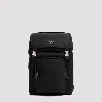 Prada Leather Details Nylon Backpack In Black