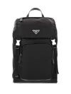 Prada Logo-plaque Multi-pocket Backpack In Black