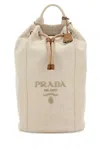 Prada Canvas Backpack With Eyelet Detailing And Top Handle In Brown