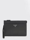 Prada Clutch Bag Leather Detachable Wrist Handle In Black