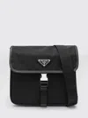 Prada Fabric Leather Shoulder Bag Adjustable Strap Front Flap In Black