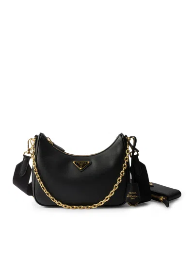 Prada Re-edition 2005 Saffiano Leather Shoulder Bag In Black
