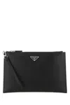Prada Black Leather Clutch In Black