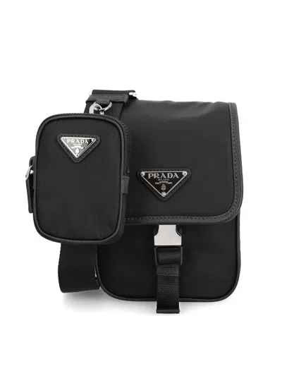Prada Re-nylon Flap Messenger Bag In Black