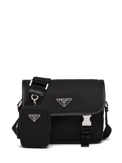 Prada Re-nylon And Saffiano Leather Shoulder Bag In Black