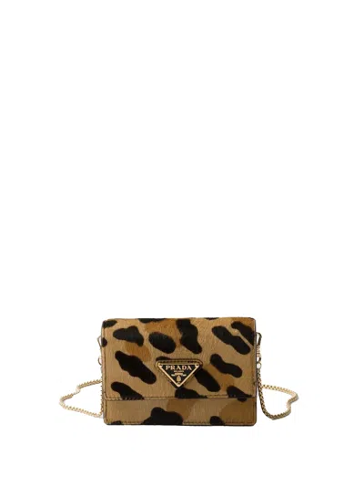 Prada Printed Leather Card Holder With Shoulder Strap In Honig