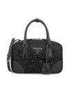 Prada Triangle Logo-embroidered Top Handle Bag In Black