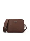 Prada Triangle Logo Leather Messenger Bag In Black