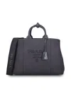 Prada Logo-embossed Tote Bag In Gray