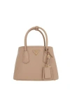 Prada Structured Leather Top Handle Shoulder Bag In Beige