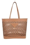 Prada Large Perforated Leather Tote Bag In Beige