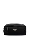 Prada Rectangular Nylon Travel Case Leather In Black