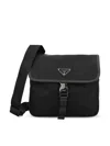 Prada Fabric Leather Shoulder Bag Adjustable Strap Front Flap In Black