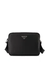 Prada Leather Shoulder Bag With Logo Plaque In Black