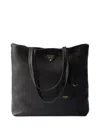 Prada Large Leather Tote Bag In Black