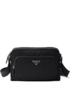 Prada Small Shoulder Bag With Adjustable Strap And Front Zip Pocket In Black