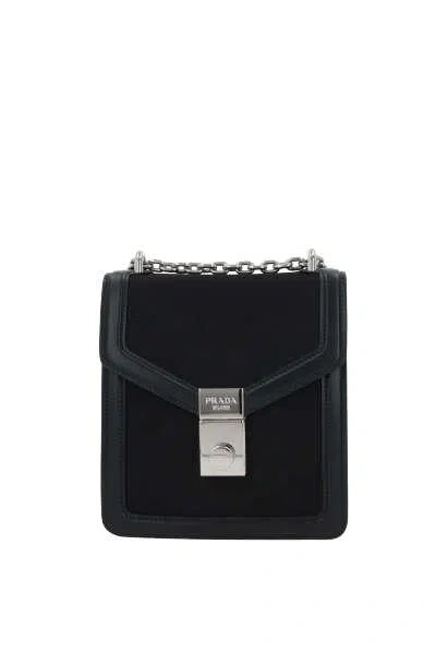 Prada Flap Lock Detail Shoulder Bag In Black