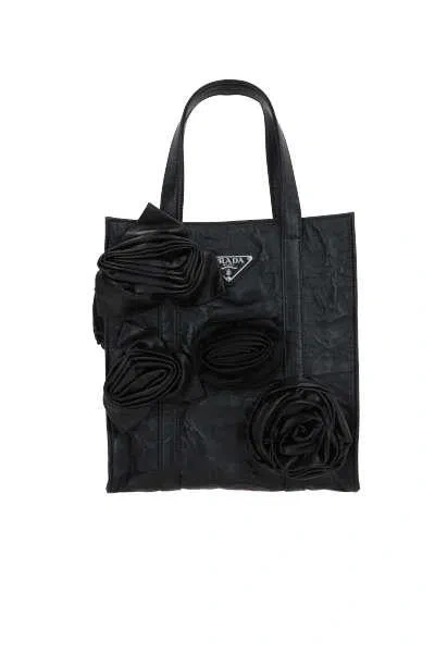 Prada Rosette-embellished Leather Tote Bag In Black