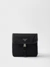 Prada Fabric Leather Shoulder Bag Adjustable Strap Front Flap In Black