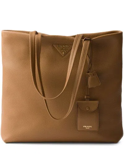 Prada Large Leather Tote Bag In Caramel