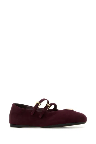 Prada Ballerina In Burgundy Suede Leather