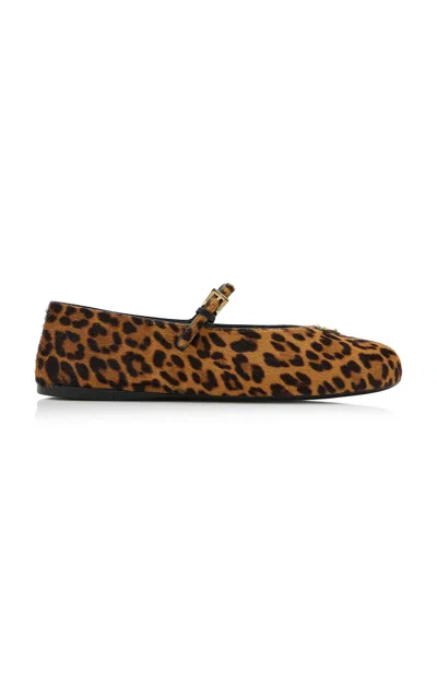 Prada Ballerina Leather Flats In Animal