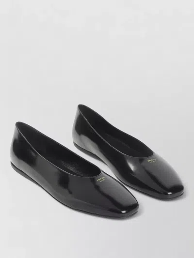 Prada Ballerina Loafer Brushed Leather Square Toe In Black