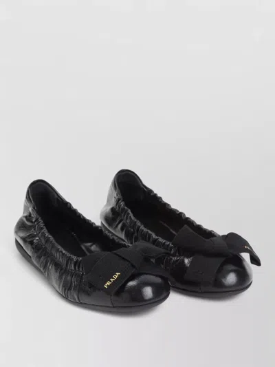 Prada Ballerina Shoes Bow Detail Elastic Trim In Black