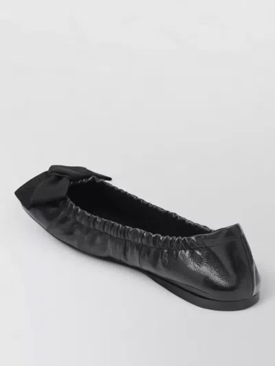 Prada Ballerina Shoes Bow Detail Elasticated Trim In Black