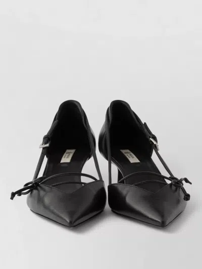 Prada Leather Slingback Pumps Kitten Heel Bow In Black