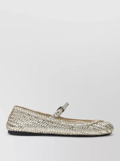 Prada Ballerina Shoes Flat Sole Woven Texture In Gold