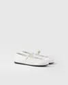 Prada Leather Ballerinas With Round Toe And Buckle Detail In Weiss