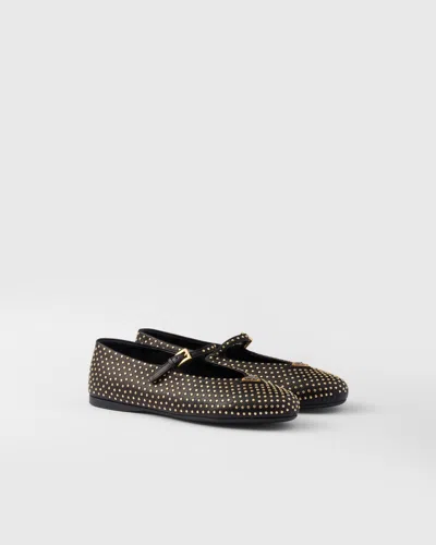 Prada Triangle-logo Stud-embellished Ballerina Shoes In Black