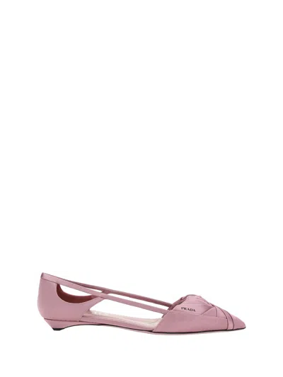 Prada Satin Ballerinas With Cut-out Design And Pointed Toe In Pink