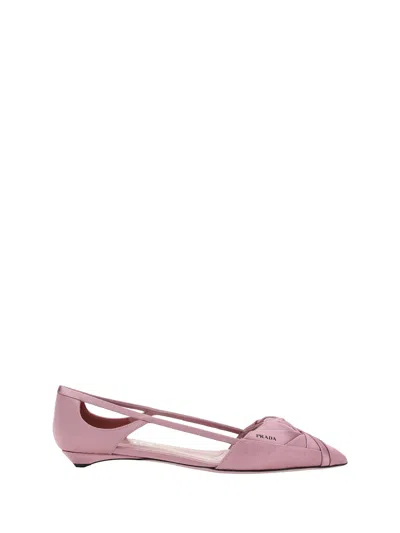 Prada Satin Ballerinas With Cut-out Design And Pointed Toe In Pink