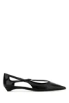 Prada Leather Crisscross Buckle Ballerina Flats In Black