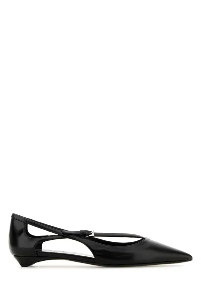 Prada Leather Crisscross Buckle Ballerina Flats In Black