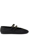 Prada Woven Flat Shoes With Adjustable Gold-tone Straps In Black