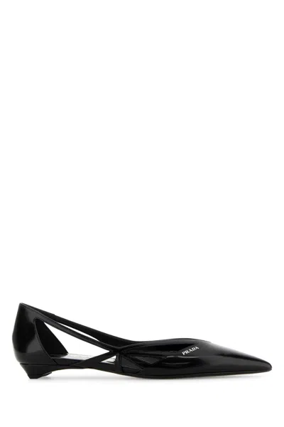 PRADA BLACK LEATHER BALLERINAS