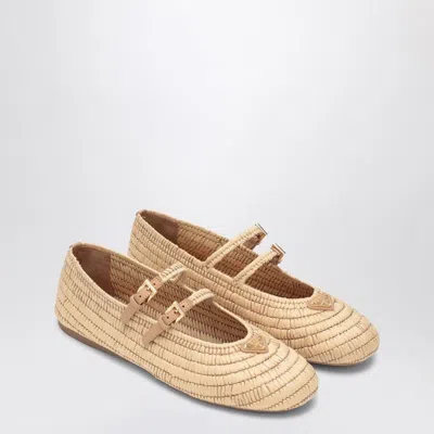 Prada Ballet Flats Beige In Crochet With Logo
