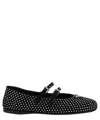 Prada Crystal Saffiano Dual Mary Jane Ballerina Flats In Black