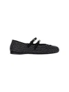 Prada Crystal Saffiano Dual Mary Jane Ballerina Flats In Black  