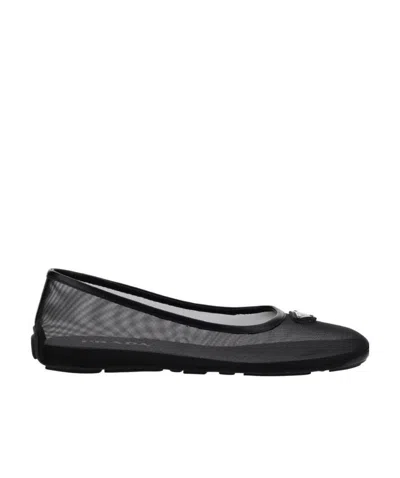 Prada Mesh Upper Ballerina Shoes In Black