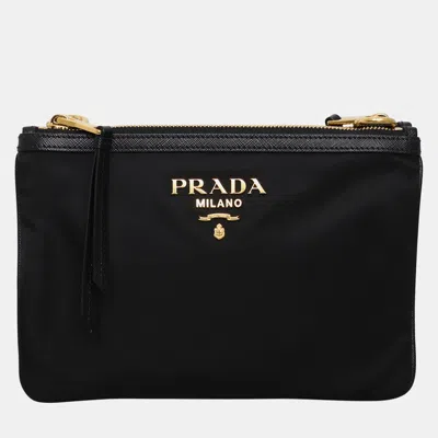 Pre-owned Prada Bandeliera Double Zip Nylon Crossbody Bag In Black