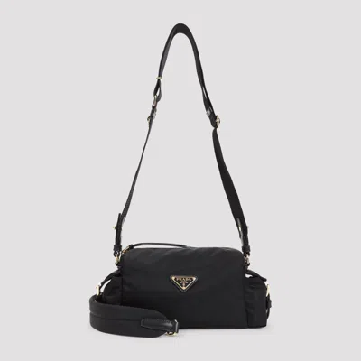 Prada Bandolier Shoulder Bag In Recycled Polyamide & Leather, 26cm X 12cm X 10cm In Black