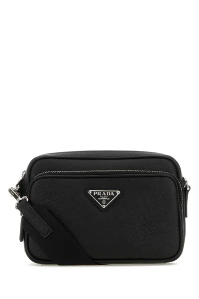 Prada Black Leather Crossbody Bag In Purple