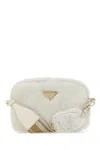 Prada Triangle-plaque Shearling Shoulder Bag In White