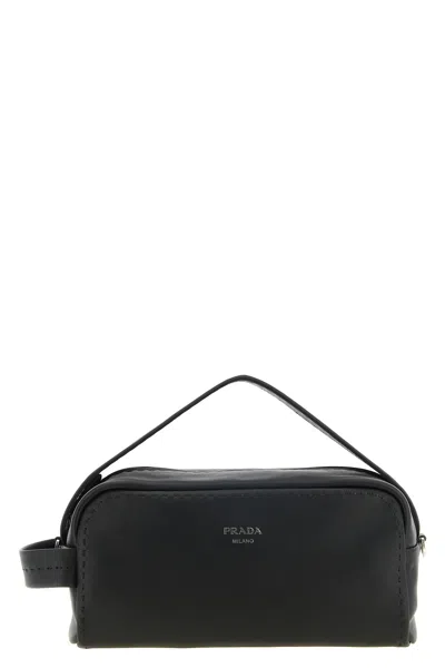 Prada 'bandoliera In Pelle' Crossbody Bag In Black