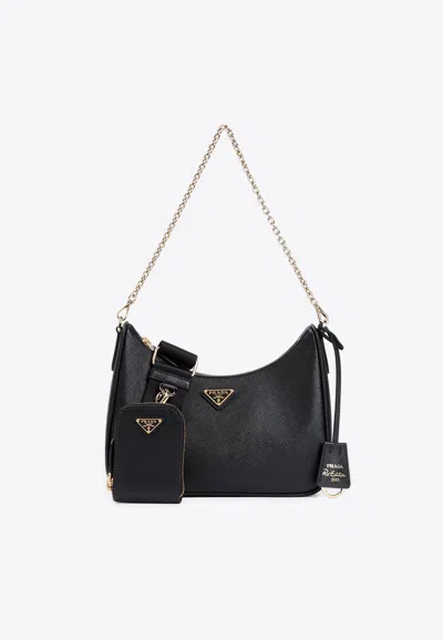 Prada Bandoliera Leather Shoulder Bag In Black